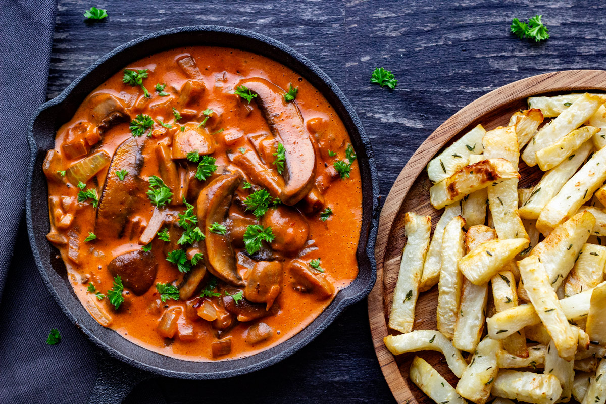 Vegetarisk stroganoff med portobellosvampe